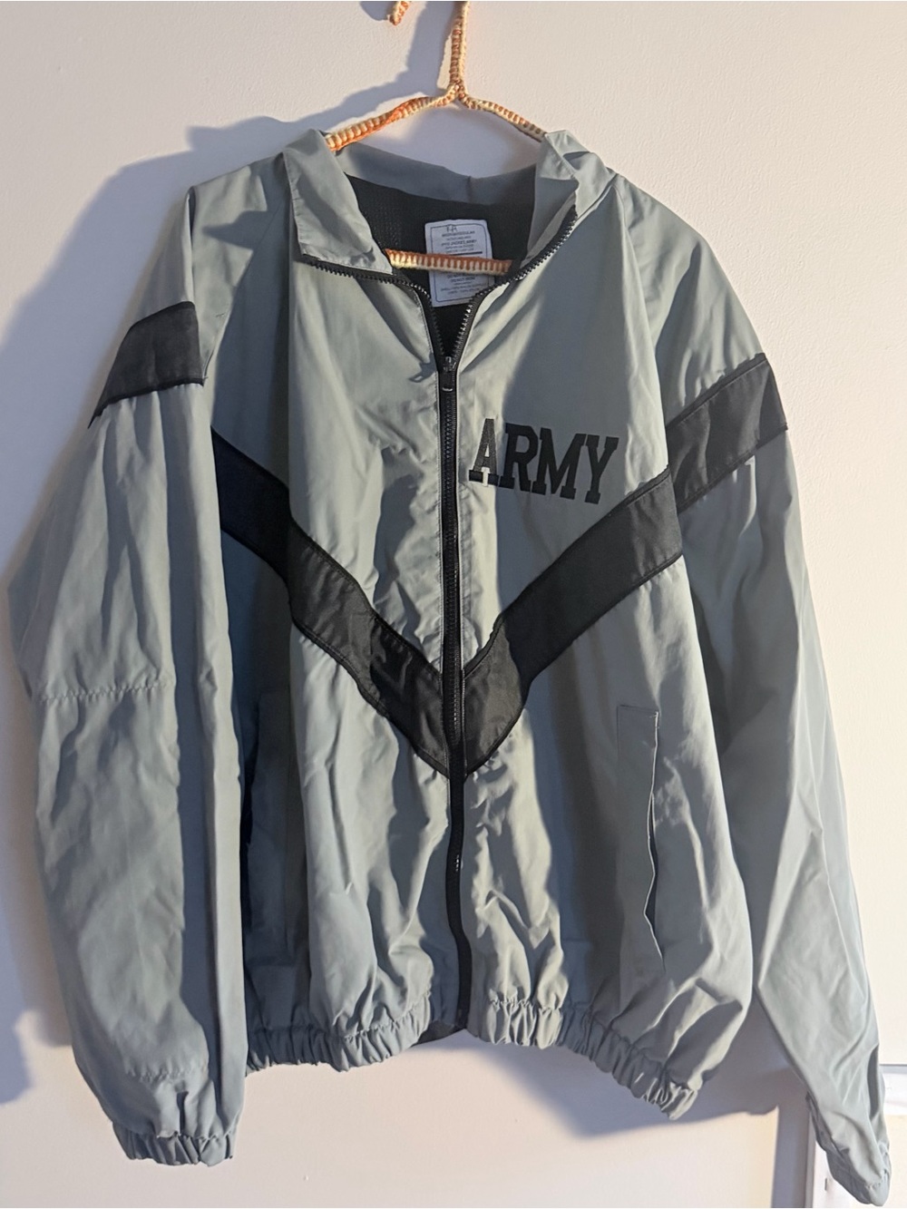 90s US Army Nylon Windbreaker Jacket with black diagonal stripes